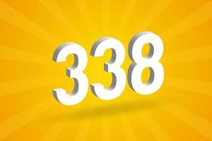 3D 338 number font alphabet. White 3D Number 338 with yellow background vector