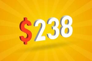 238 USD 3D text symbol. 238 United State Dollar 3D with yellow background American Money stock vector
