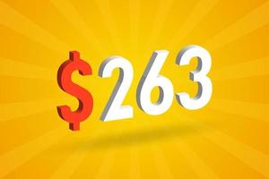 263 USD 3D text symbol. 263 United State Dollar 3D with yellow background American Money stock vector