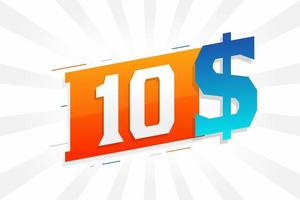 10 Dollar currency vector text symbol. 10 USD United States Dollar American Money stock vector