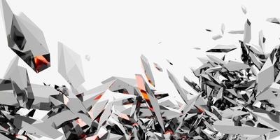 Explosion fragments debris dust elements broken glass scattered scattered white background 3d illustration photo