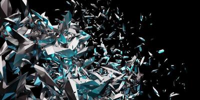 Explosion fragments debris dust elements broken glass scattered scattered black background 3d illustration photo