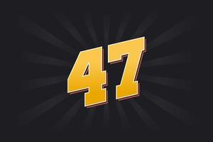 Number 47 vector font alphabet. Yellow 47 number with black background