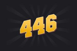 Number 446 vector font alphabet. Yellow 446 number with black background