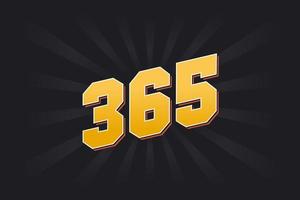 Number 365 vector font alphabet. Yellow 365 number with black background