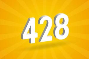 3D 428 number font alphabet. White 3D Number 428 with yellow background vector