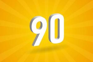 3D 90 number font alphabet. White 3D Number 90 with yellow background vector