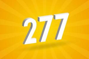 3D 277 number font alphabet. White 3D Number 277 with yellow background vector