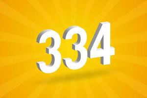 3D 334 number font alphabet. White 3D Number 334 with yellow background vector