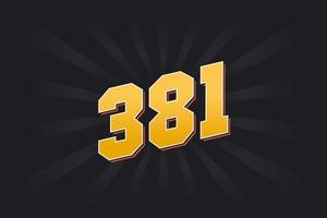 Number 381 vector font alphabet. Yellow 381 number with black background