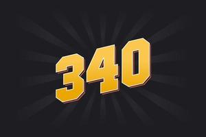 Number 340 vector font alphabet. Yellow 340 number with black background