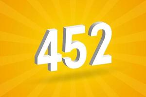 3D 452 number font alphabet. White 3D Number 452 with yellow background vector