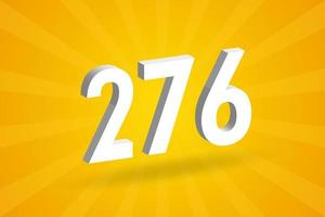 3D 276 number font alphabet. White 3D Number 276 with yellow background vector