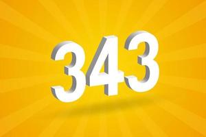 3D 343 number font alphabet. White 3D Number 343 with yellow background vector