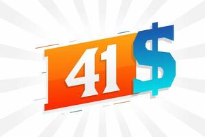 41 Dollar currency vector text symbol. 41 USD United States Dollar American Money stock vector