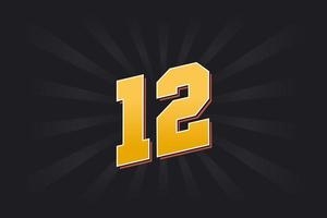 Number 12 vector font alphabet. Yellow 12 number with black background