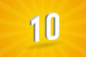 3D 10 number font alphabet. White 3D Number 10 with yellow background vector