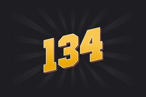 Number 134 vector font alphabet. Yellow 134 number with black background