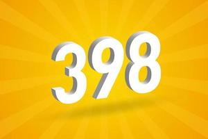 3D 398 number font alphabet. White 3D Number 398 with yellow background vector