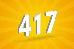 3D 417 number font alphabet. White 3D Number 417 with yellow background vector