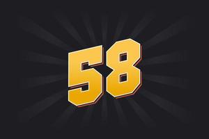 Number 58 vector font alphabet. Yellow 58 number with black background