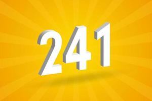 3D 241 number font alphabet. White 3D Number 241 with yellow background vector