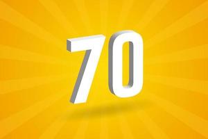 3D 70 number font alphabet. White 3D Number 70 with yellow background vector