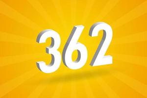 3D 362 number font alphabet. White 3D Number 362 with yellow background vector