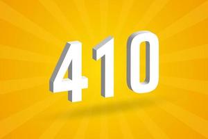 3D 410 number font alphabet. White 3D Number 410 with yellow background vector