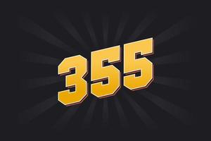 Number 355 vector font alphabet. Yellow 355 number with black background