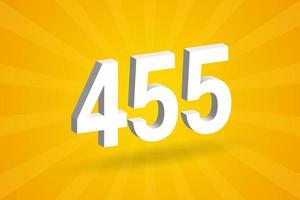 3D 455 number font alphabet. White 3D Number 455 with yellow background vector