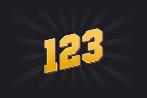 Number 123 vector font alphabet. Yellow 123 number with black background