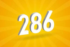 3D 286 number font alphabet. White 3D Number 286 with yellow background vector