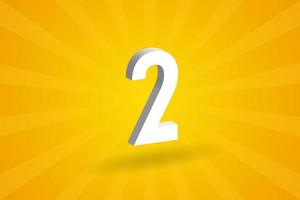 3D 2 number font alphabet. White 3D Number 2 with yellow background vector