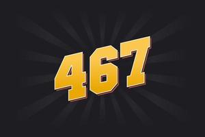 Number 467 vector font alphabet. Yellow 467 number with black background