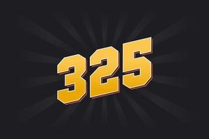 Number 325 vector font alphabet. Yellow 325 number with black background