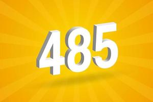 3D 485 number font alphabet. White 3D Number 485 with yellow background vector