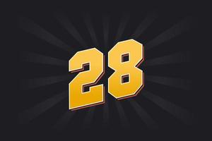 Number 28 vector font alphabet. Yellow 28 number with black background