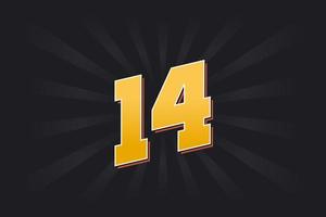 Number 14 vector font alphabet. Yellow 14 number with black background