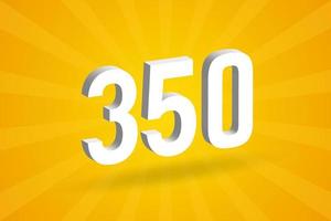 3D 350 number font alphabet. White 3D Number 350 with yellow background vector