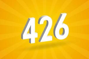 3D 426 number font alphabet. White 3D Number 426 with yellow background vector