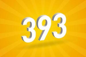 3D 393 number font alphabet. White 3D Number 393 with yellow background vector