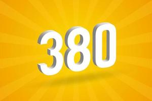 3D 380 number font alphabet. White 3D Number 380 with yellow background vector