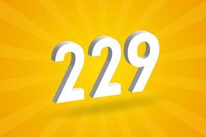 3D 229 number font alphabet. White 3D Number 229 with yellow background vector