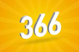 3D 366 number font alphabet. White 3D Number 366 with yellow background vector