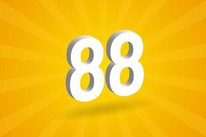 3D 88 number font alphabet. White 3D Number 88 with yellow background vector