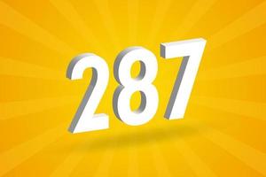 3D 287 number font alphabet. White 3D Number 287 with yellow background vector