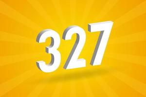 3D 327 number font alphabet. White 3D Number 327 with yellow background vector