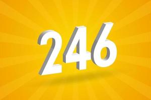 3D 246 number font alphabet. White 3D Number 246 with yellow background vector