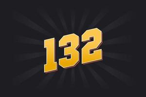 Number 132 vector font alphabet. Yellow 132 number with black background